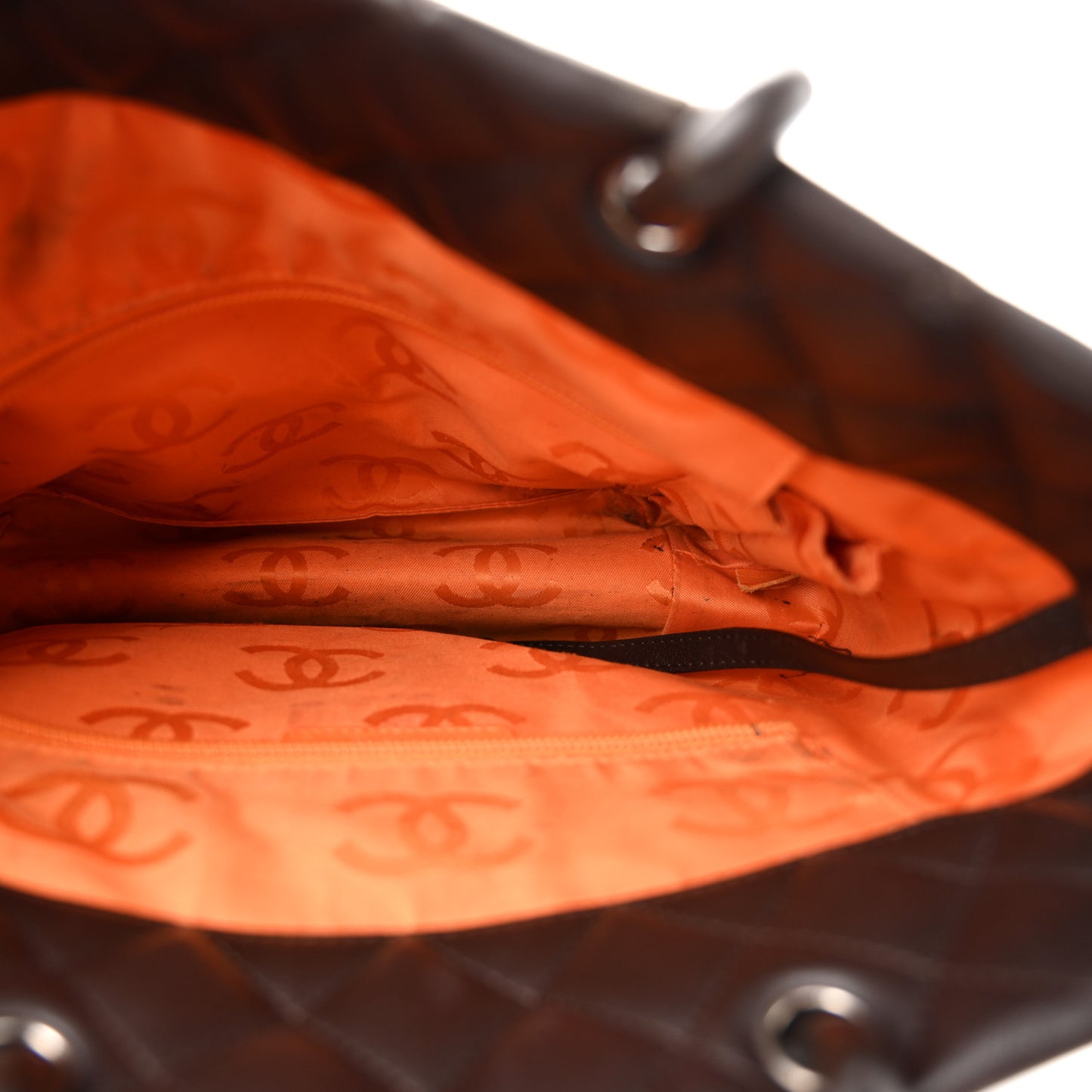 Calfskin Quilted Medium Cambon Tote Brown Beige