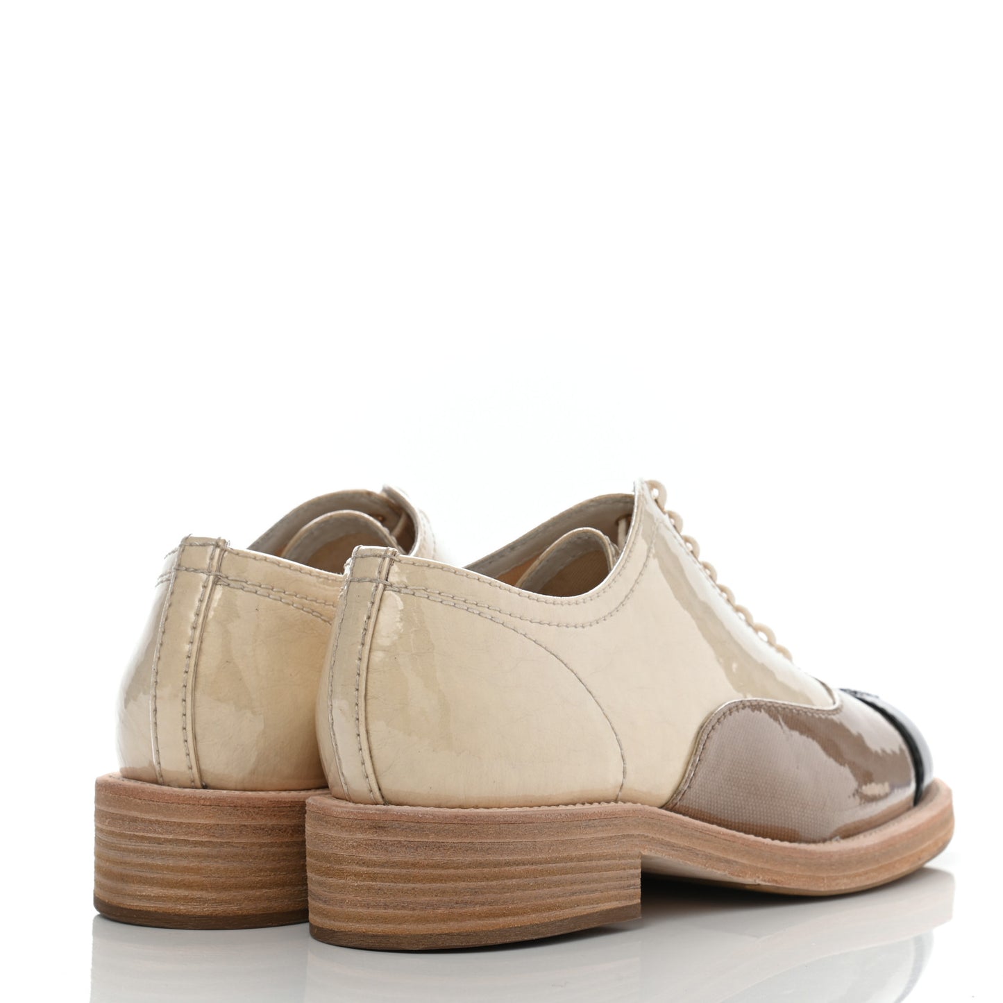 Calfskin Fabric PVC Lace Up Loafers 40 Beige Black