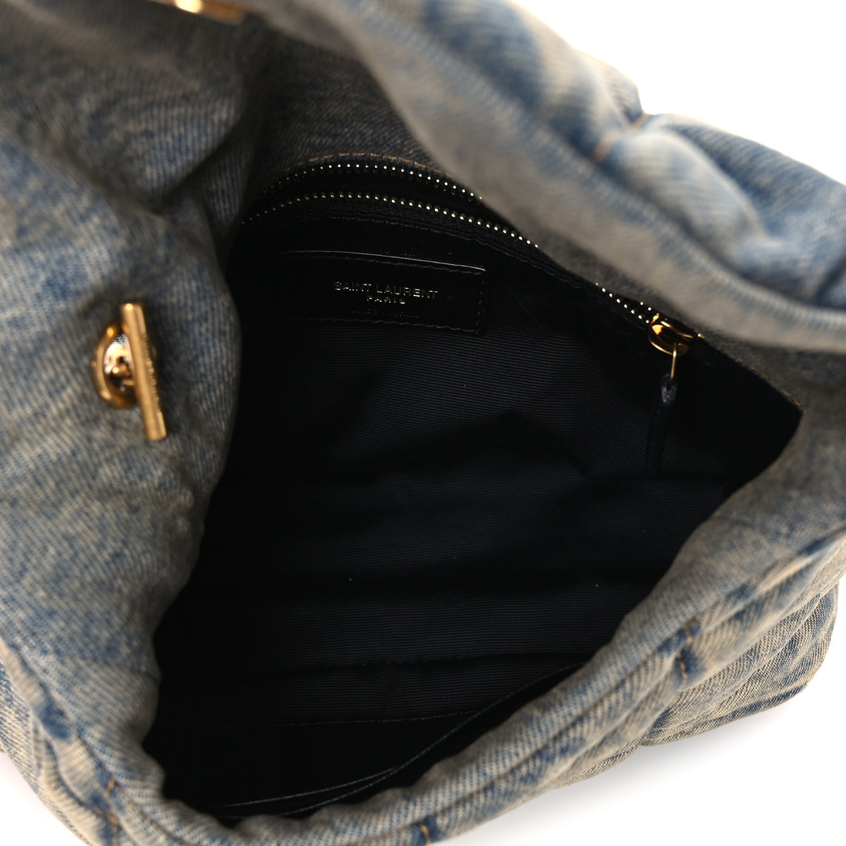 Denim Quilted Toy Loulou Puffer Monogram Chain Satchel Blue Cinnamon