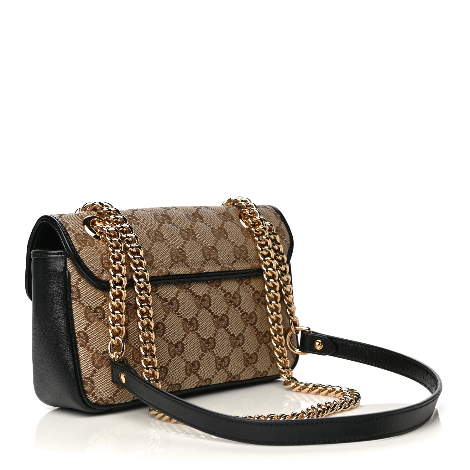 Gucci Monogram Matelasse Diagonal Mini GG Marmont Shoulder Bag Beige Black 3 of 15