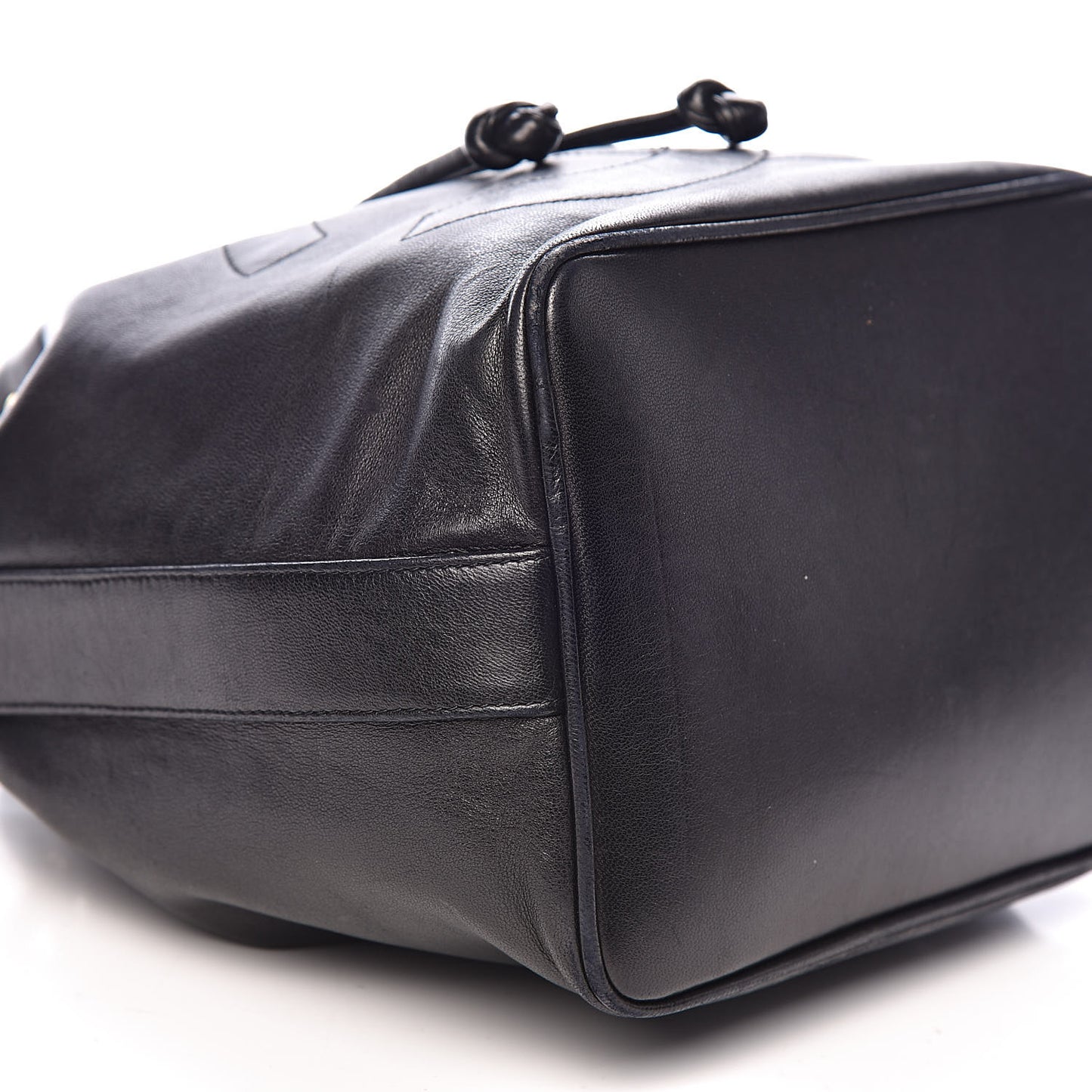 Lambskin CC Stitched Drawstring Bucket Bag Black