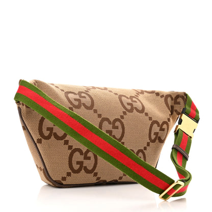 Gucci Monogram Jumbo GG Textured Dollar Calfskin Web Belt Bag Camel Ebony New Acero 1 of 8