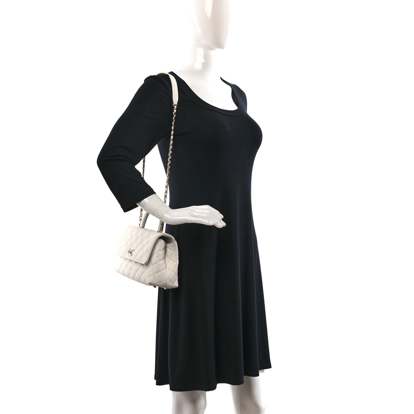 Caviar Quilted Mini Coco Chain Handle Flap White