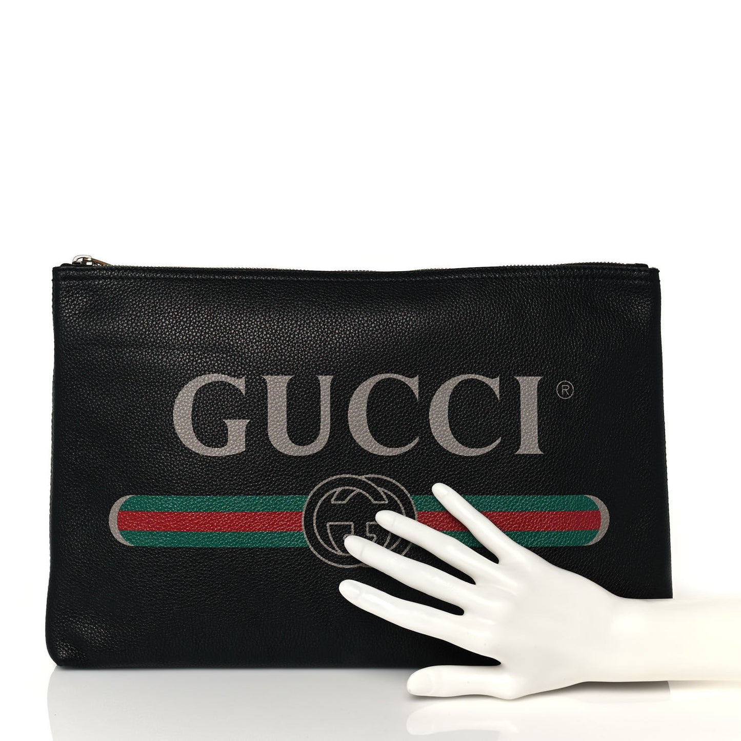 Pebbled Calfskin Large Logo Portfolio Clutch Black