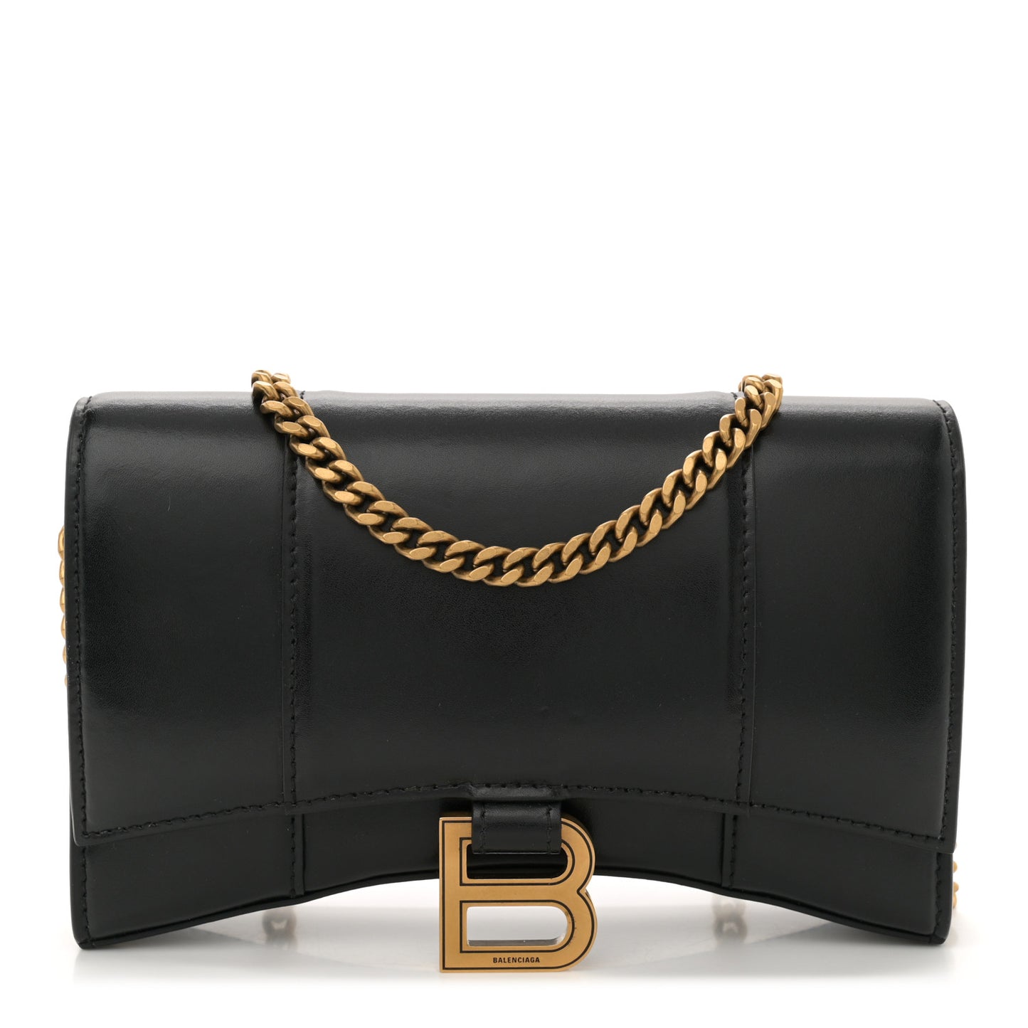 Shiny Box Calfskin Hourglass Chain Bag Black