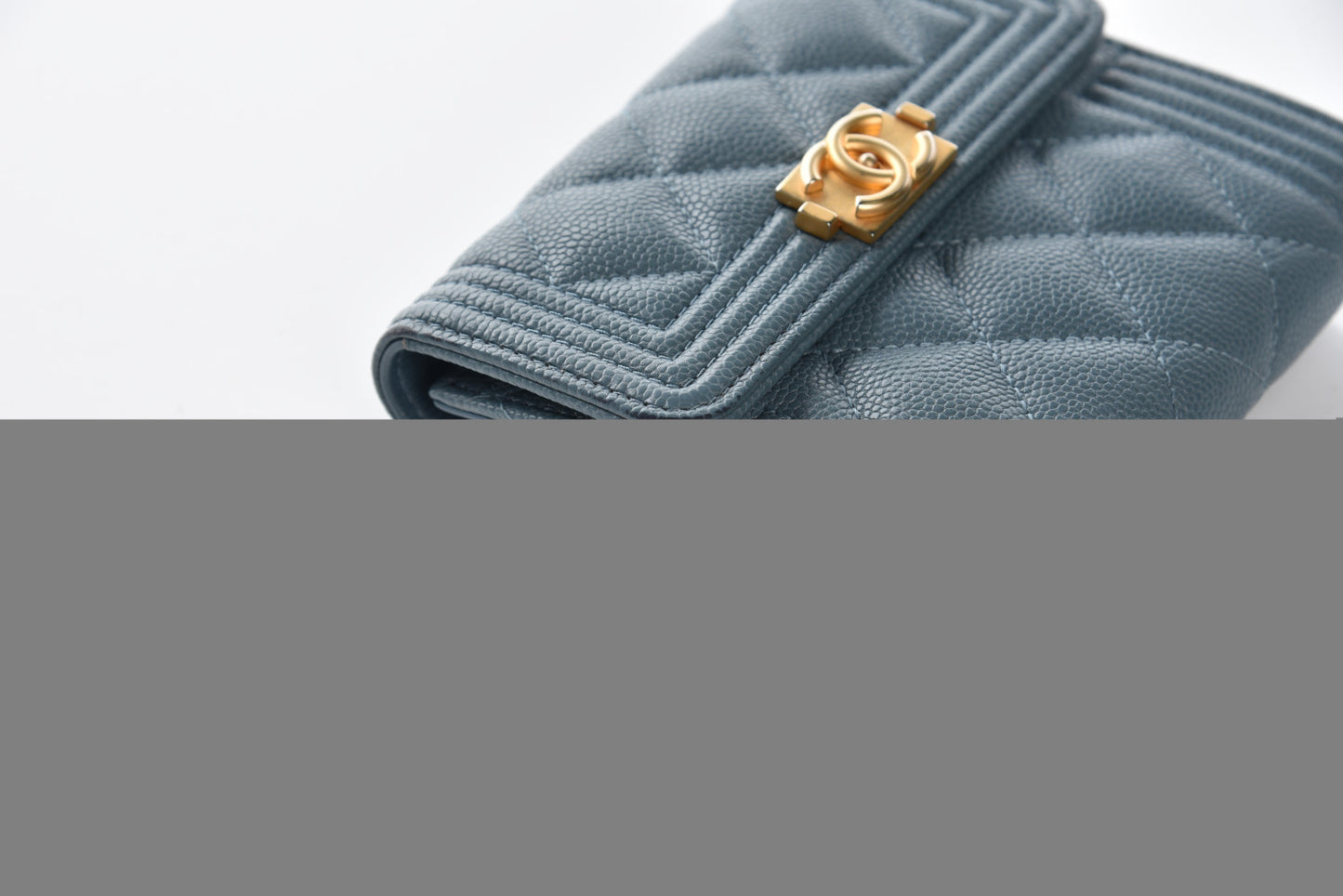 Caviar Quilted Compact Boy Wallet Blue