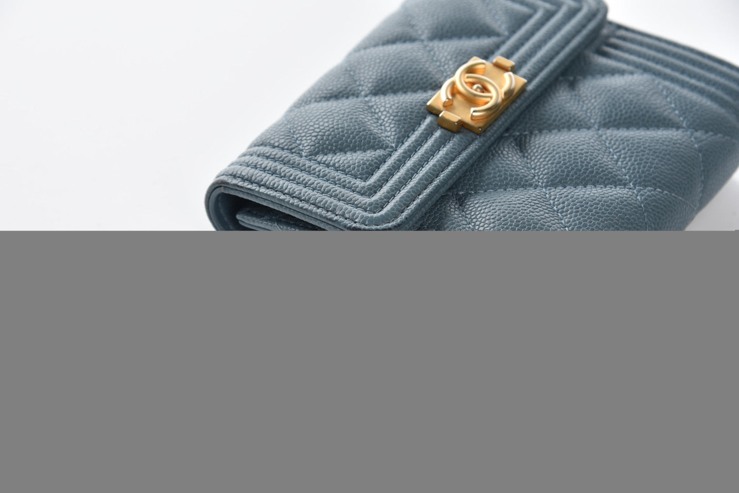 Chanel Caviar Quilted Compact Boy Wallet Blue 11 of 14