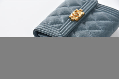 Chanel Caviar Quilted Compact Boy Wallet Blue 11 of 14
