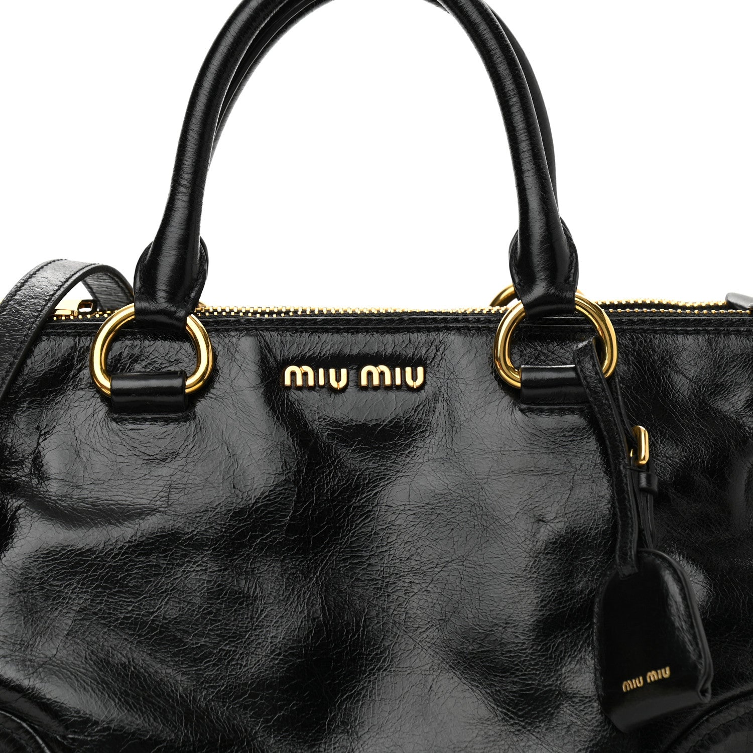 Miu Miu Vitello Shine Top Handle Satchel Black 7 of 9