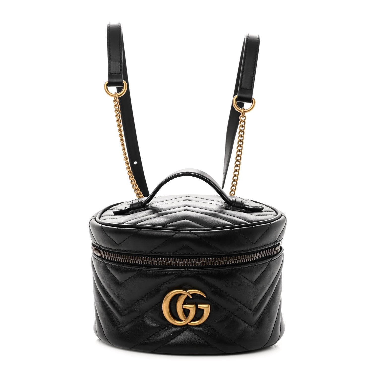 Gucci Calfskin Matelasse Mini GG Marmont Round Backpack Black 1 of 10