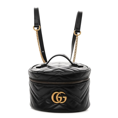 Gucci Calfskin Matelasse Mini GG Marmont Round Backpack Black 1 of 10