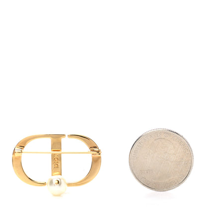 Christian Dior Crystal Pearl CD Logo Brooch Gold 3 of 4