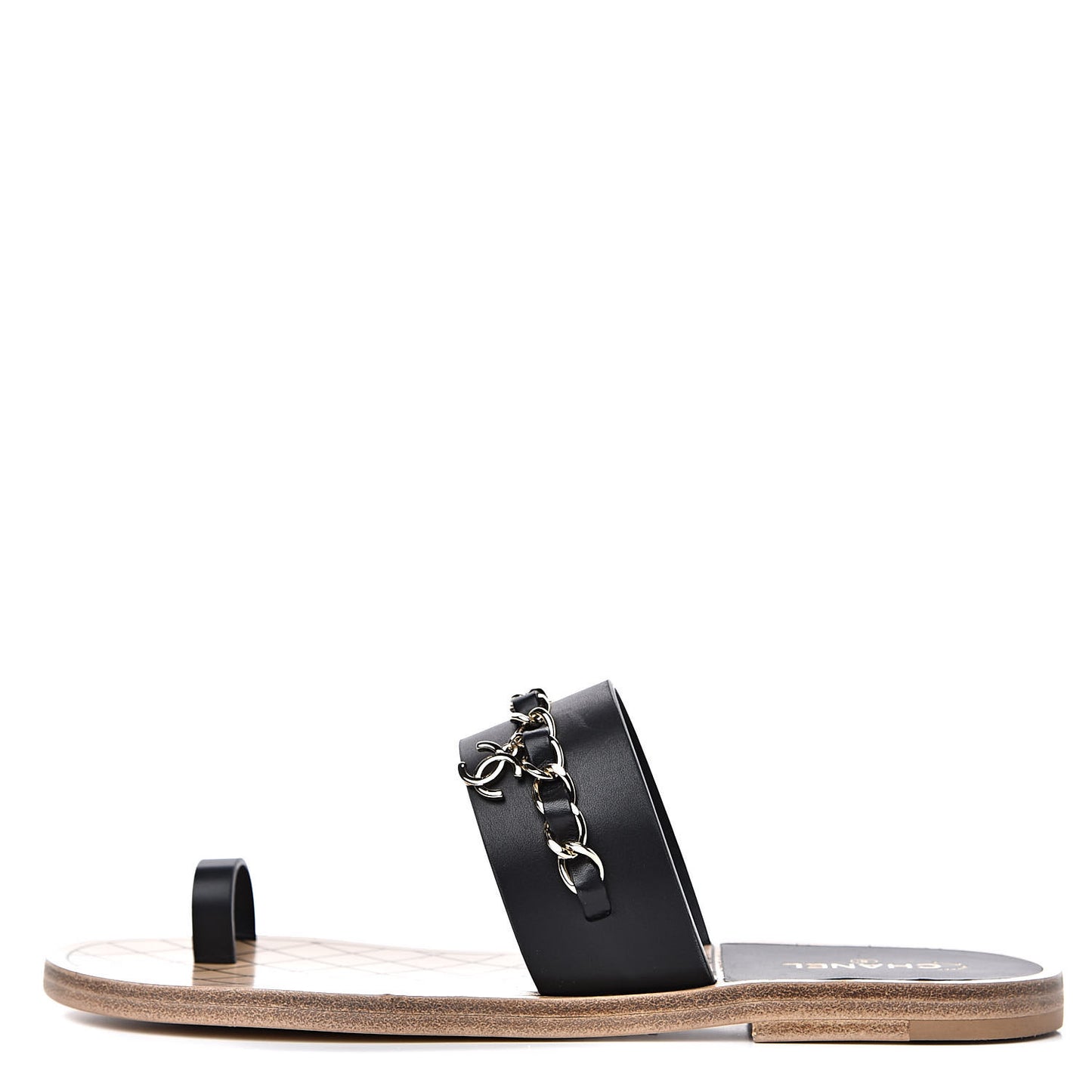 Calfskin Chain CC Logo Toe Ring Sandals 39.5 Black