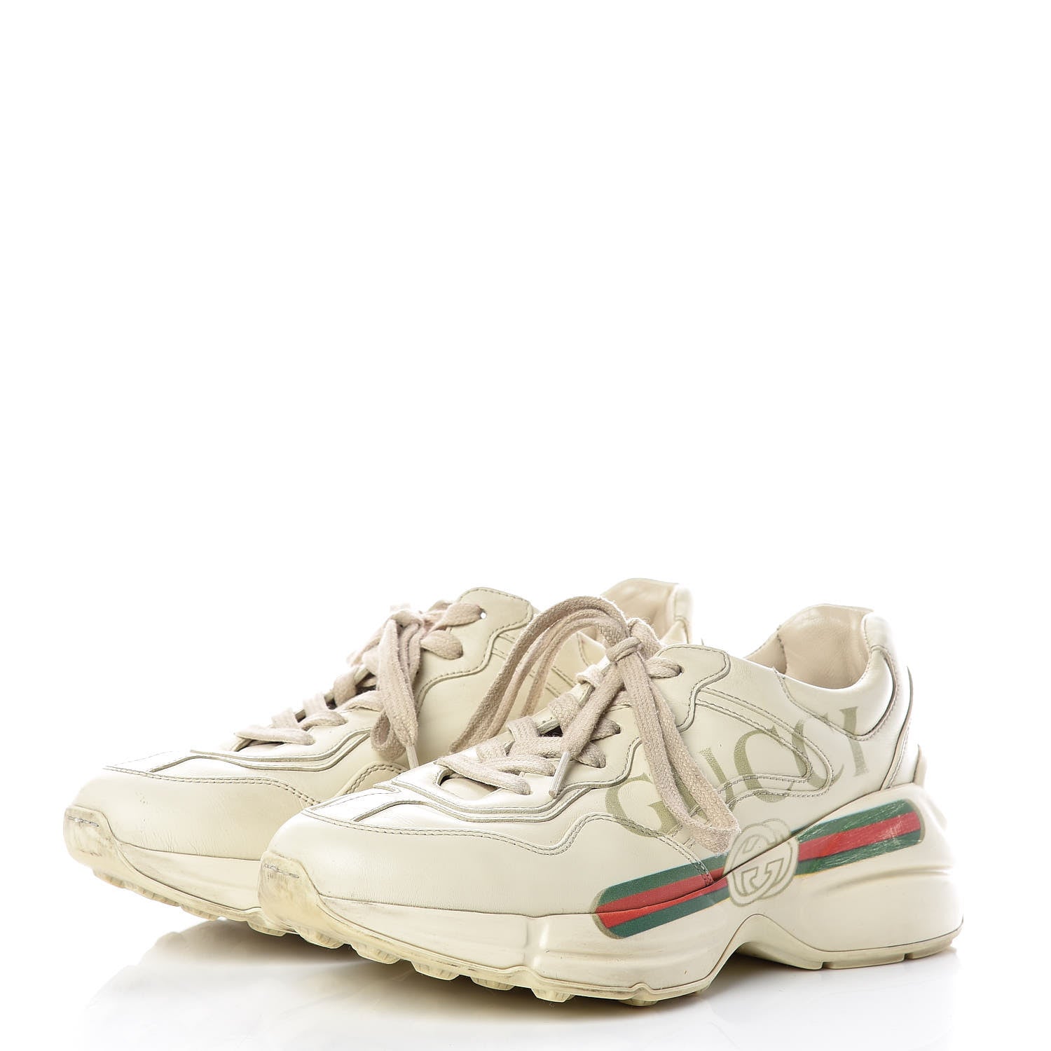 Gucci Calfskin Logo Womens Rhyton Sneakers 35.5 Ivory 3 of 16