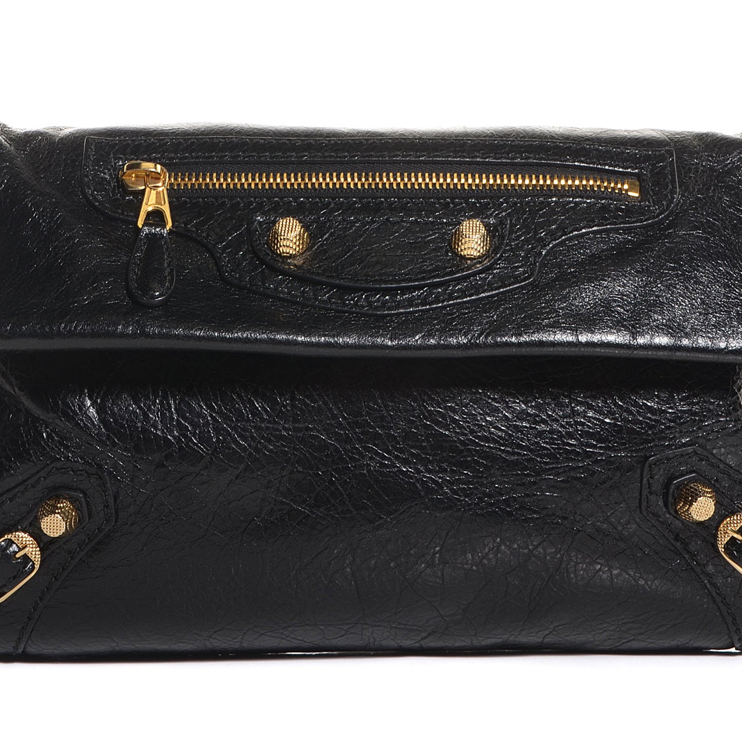 Agneau Giant 12 Gold Hardware Envelope Strap Clutch Black