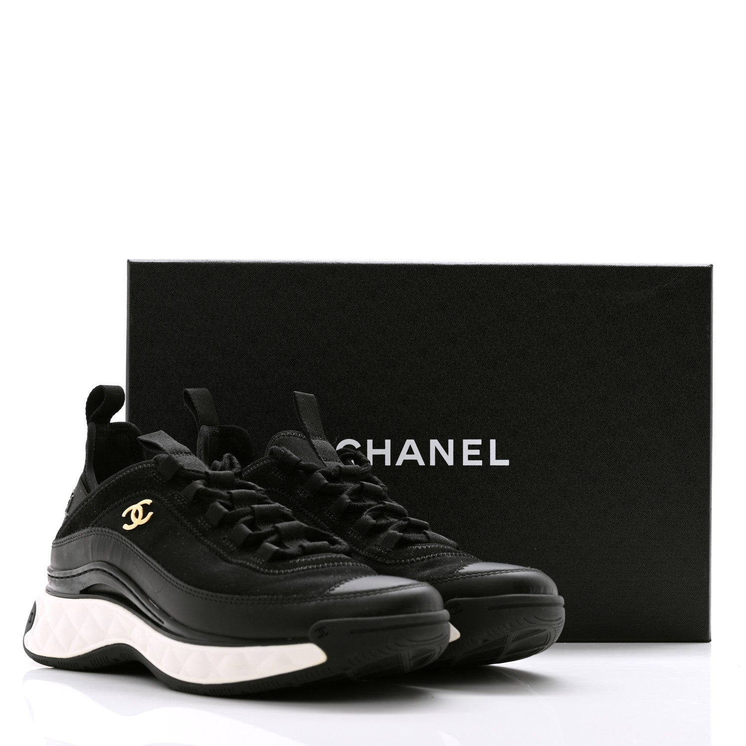 Chanel Velvet Calfskin Mixed Fibers CC Sneakers 37 Black 10 of 10
