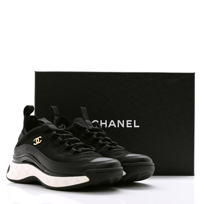 Chanel Velvet Calfskin Mixed Fibers CC Sneakers 37 Black 10 of 10
