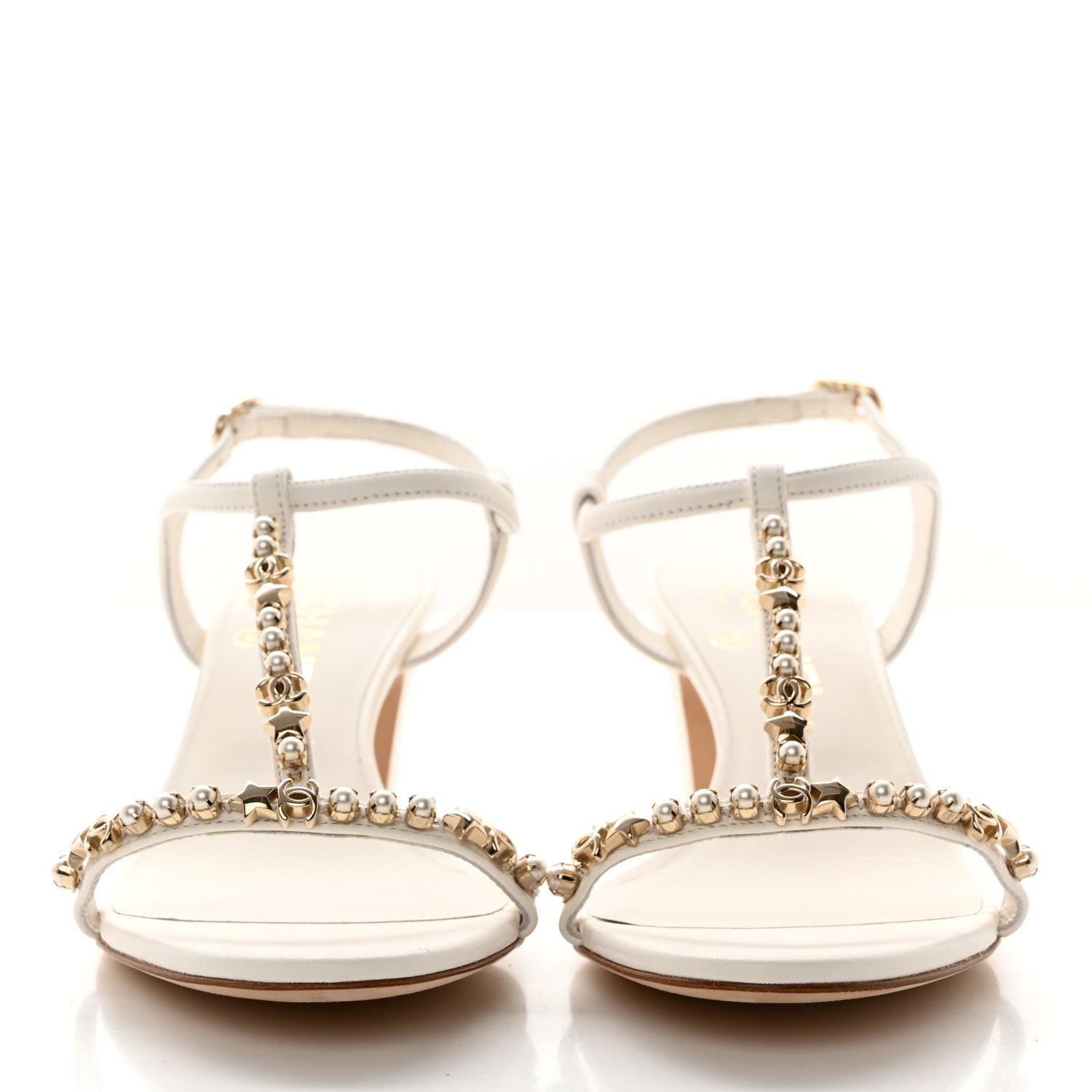 Chanel Lambskin Pearl CC Star Sandals 37.5 White 2 of 13