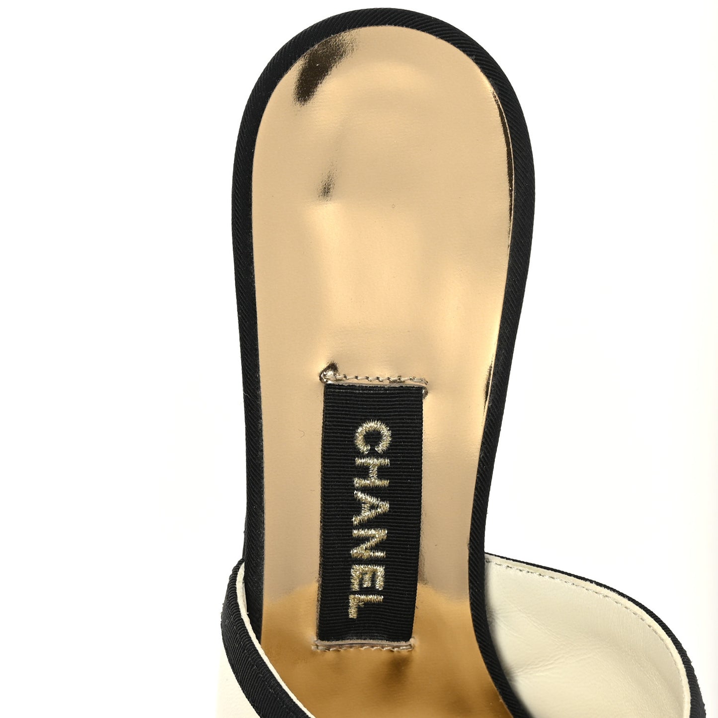 Lambskin Grosgrain CC Mules 36.5 Ivory Black