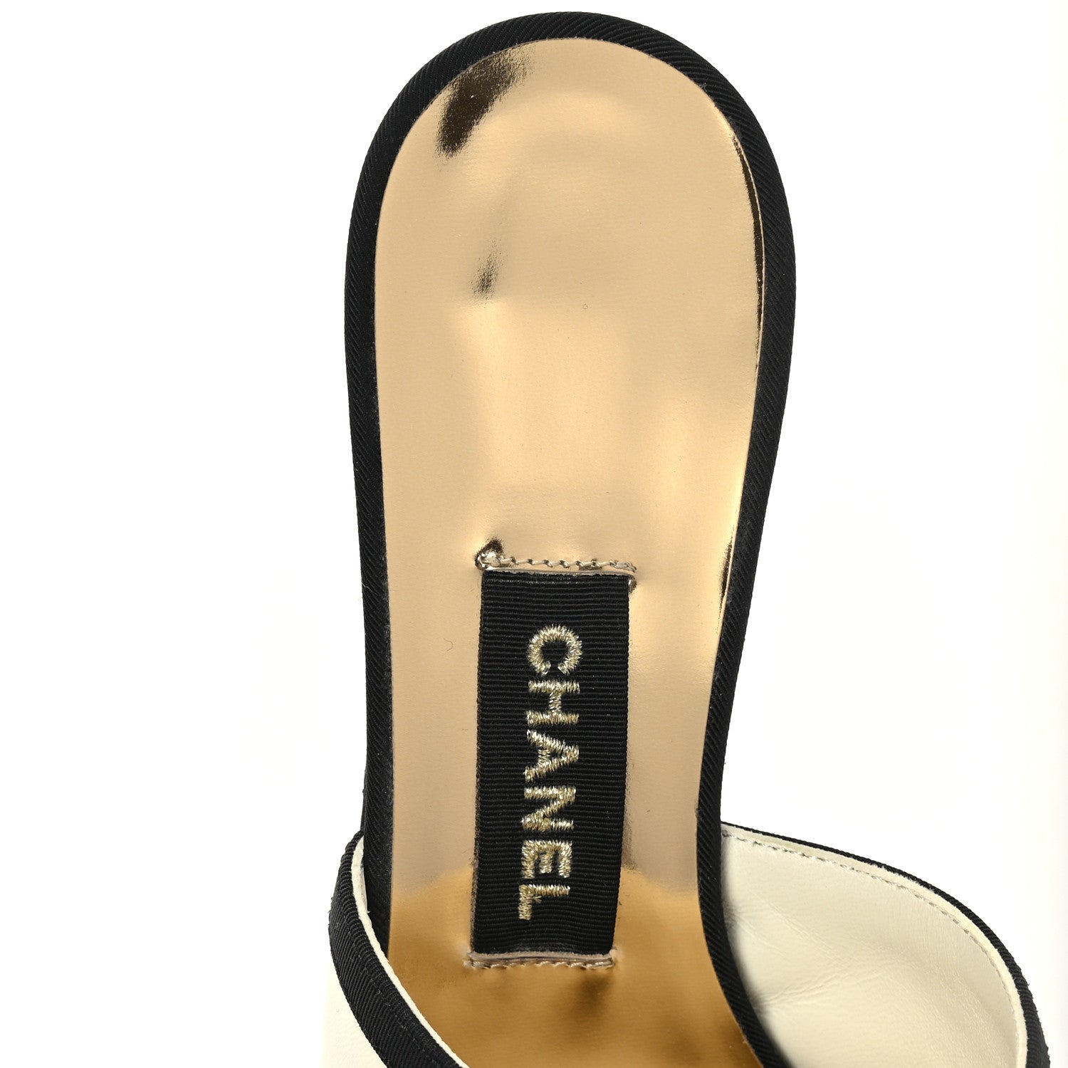 Chanel Lambskin Grosgrain CC Mules 36.5 Ivory Black 7 of 8