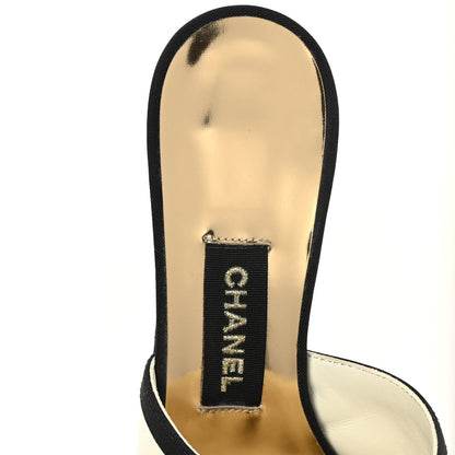 Chanel Lambskin Grosgrain CC Mules 36.5 Ivory Black 7 of 8