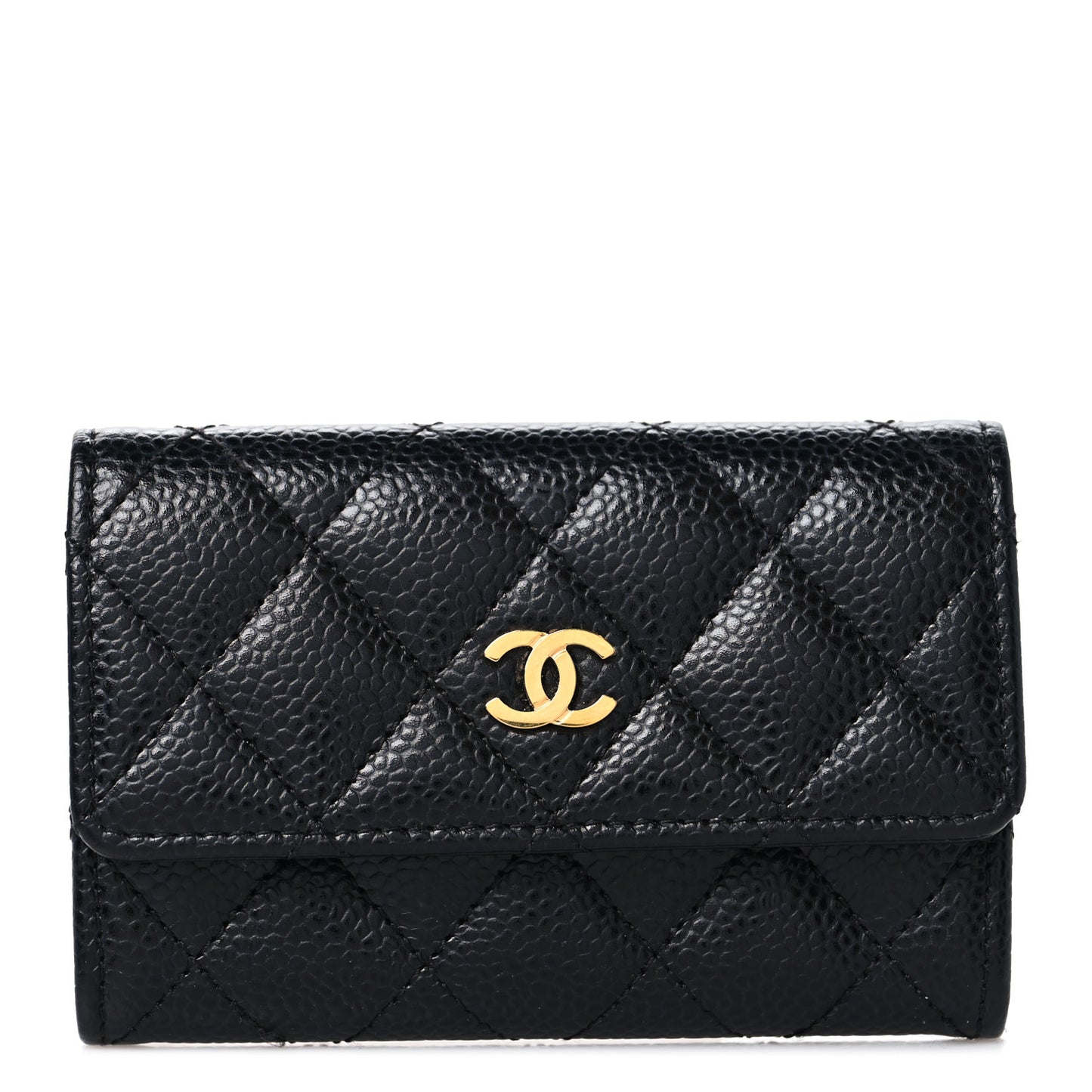 Caviar Quilted Flap Card Holder Black