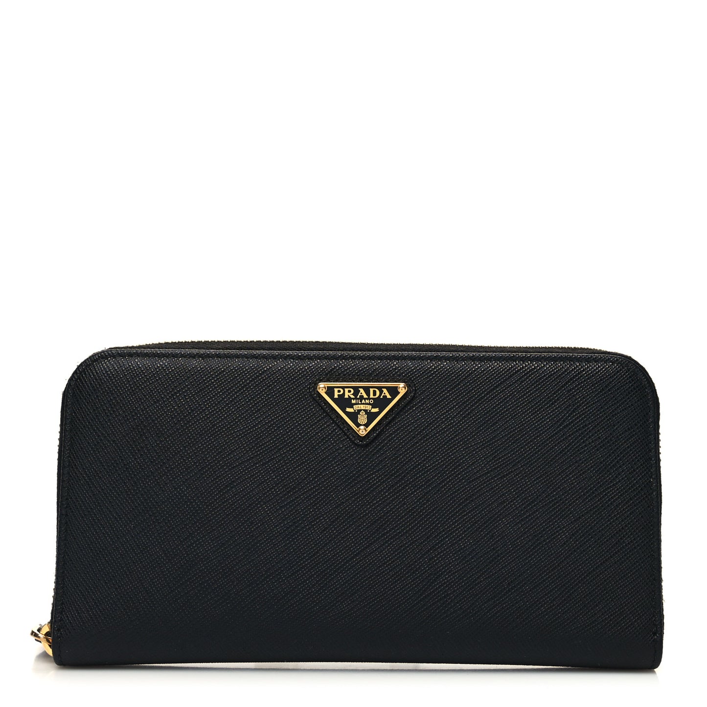 Saffiano Triangle Zip Around Wallet Black