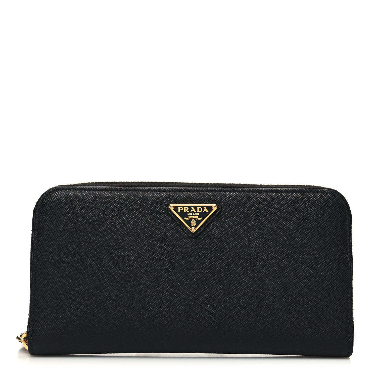 Prada Saffiano Triangle Zip Around Wallet Black 1 of 8