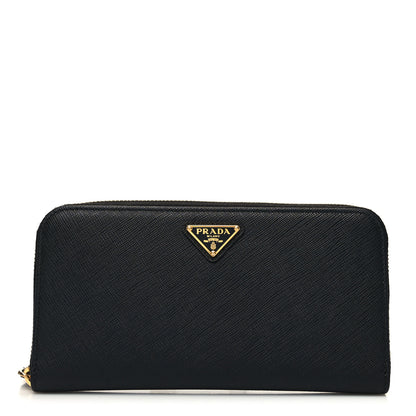 Prada Saffiano Triangle Zip Around Wallet Black 1 of 8