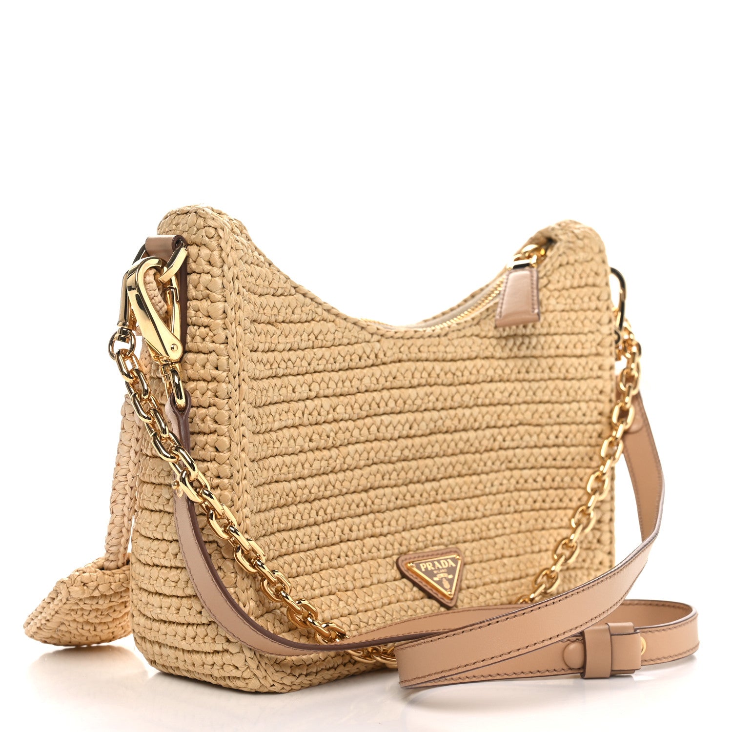Prada Yarn Raffia Effect Crochet Mini Re-Edition 2000 Shoulder Bag Naturale 2 of 10