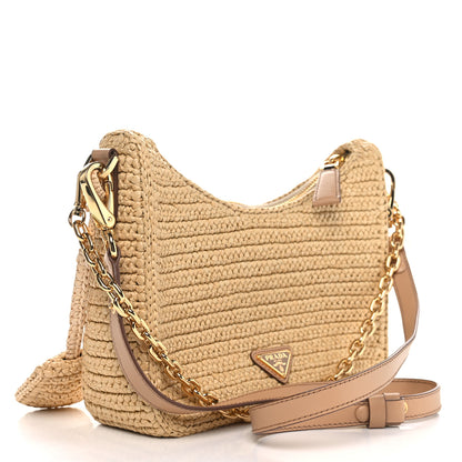 Prada Yarn Raffia Effect Crochet Mini Re-Edition 2000 Shoulder Bag Naturale 2 of 10