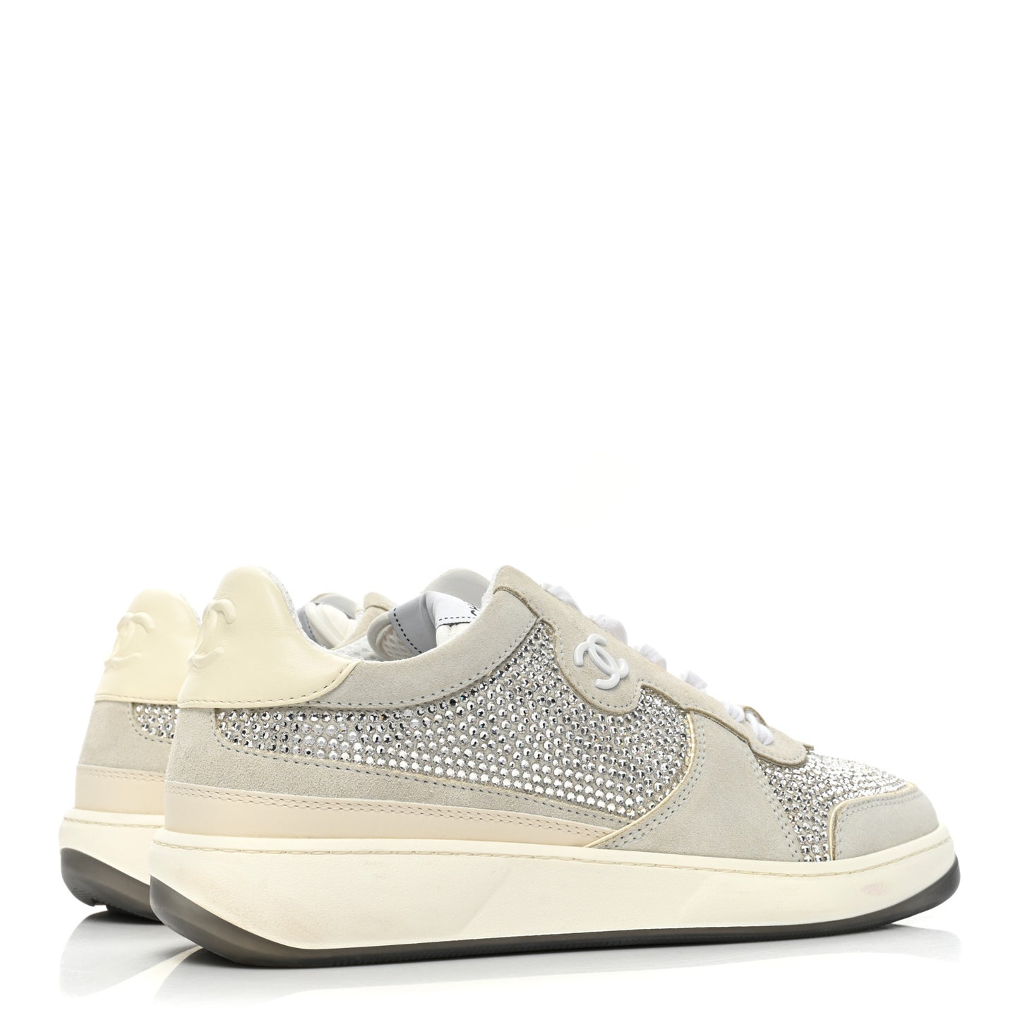 Calfskin Suede Crystal Womens CC Sneakers 40 White