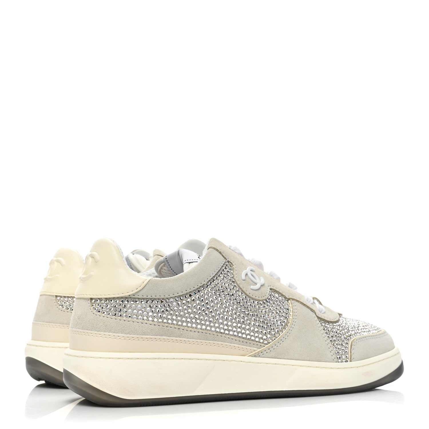 Chanel Calfskin Suede Crystal Womens CC Sneakers 40 White 5 of 9