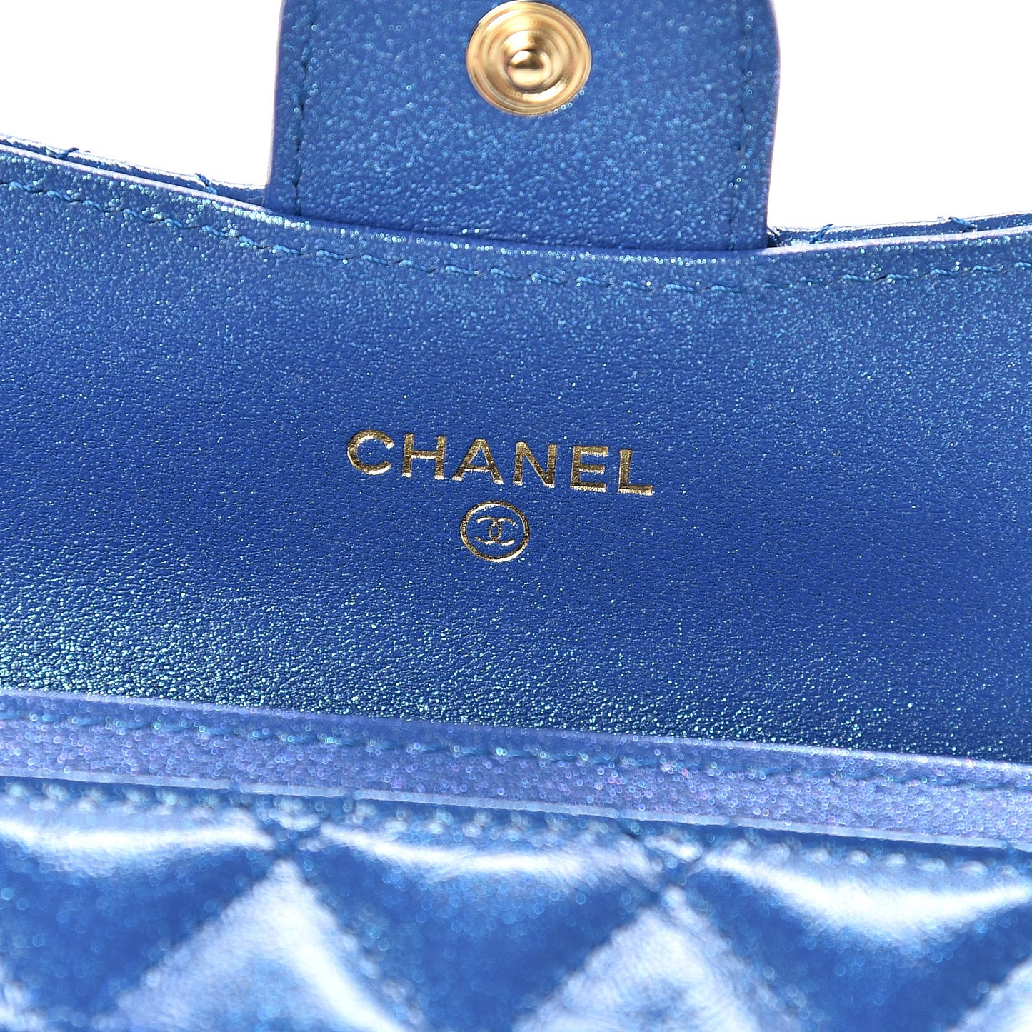 Glittered Aged Calfskin Quilted Reissue Flap Card Holder Blue