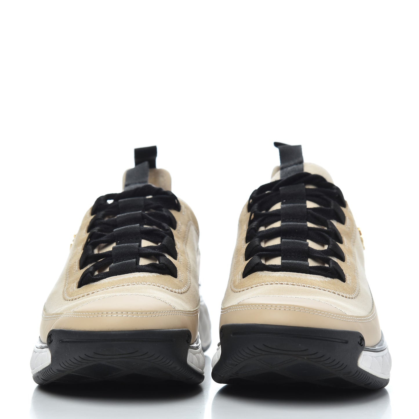 Velvet Calfskin Mixed Fibers CC Sneakers 39.5 Beige