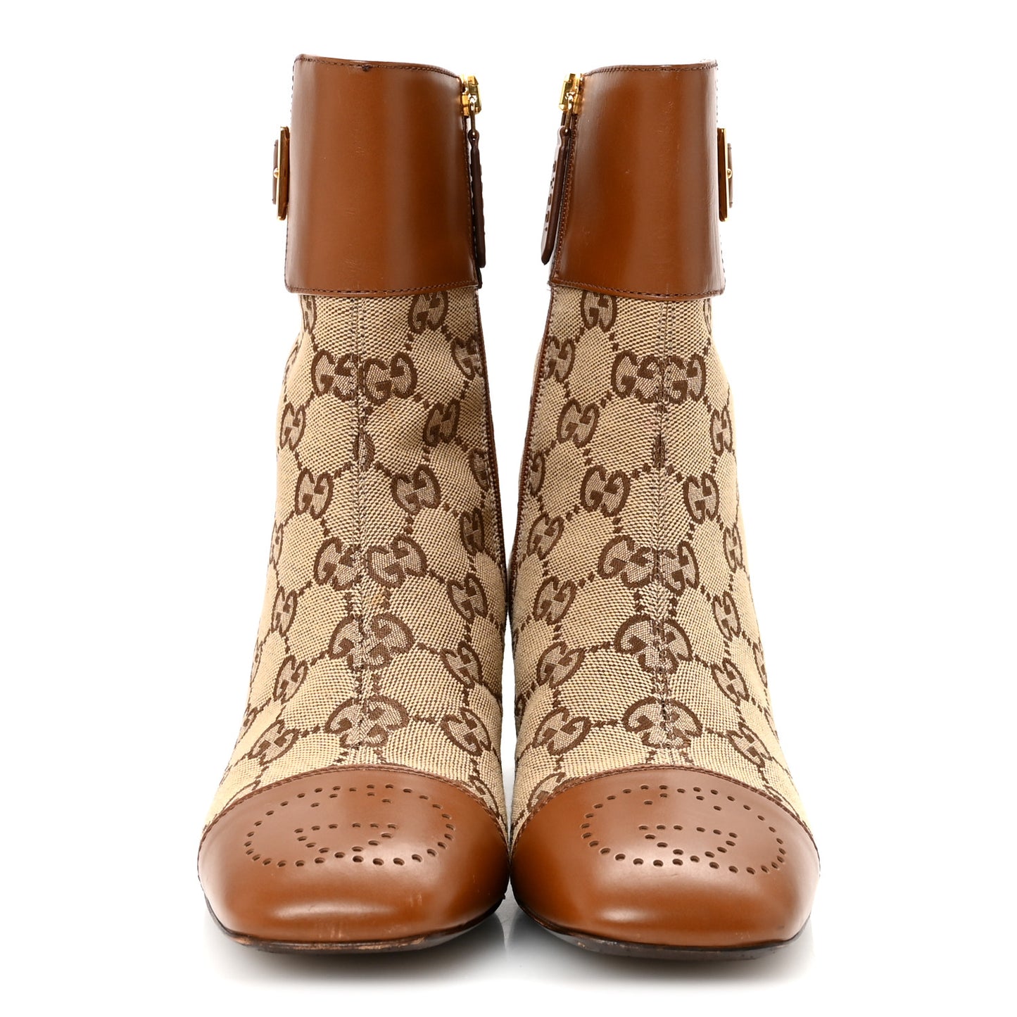 Monogram Cordovan Lux GG Ankle Boots 35 Beige Cuir