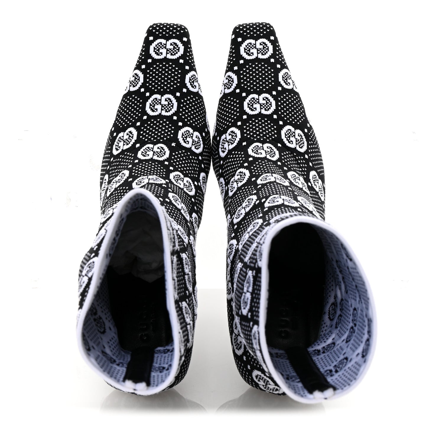 Technical Jersey Knit GG Monogram Square G 75mm Ankle Boots 38 Black Great White