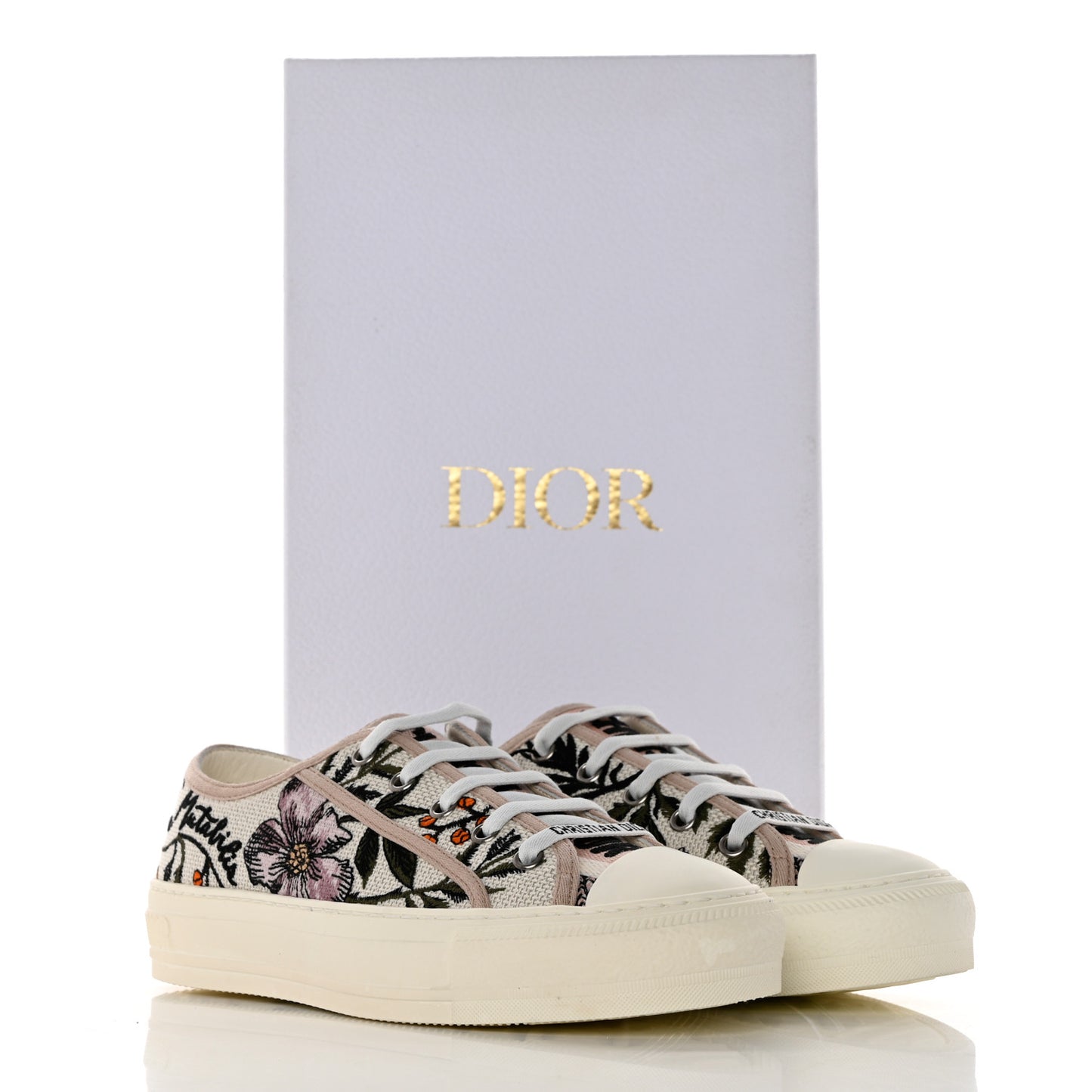 Canvas Rosa Mutabilis Embroidered Womens Walk'N'Dior Low Top Sneakers 36.5 Multicolor