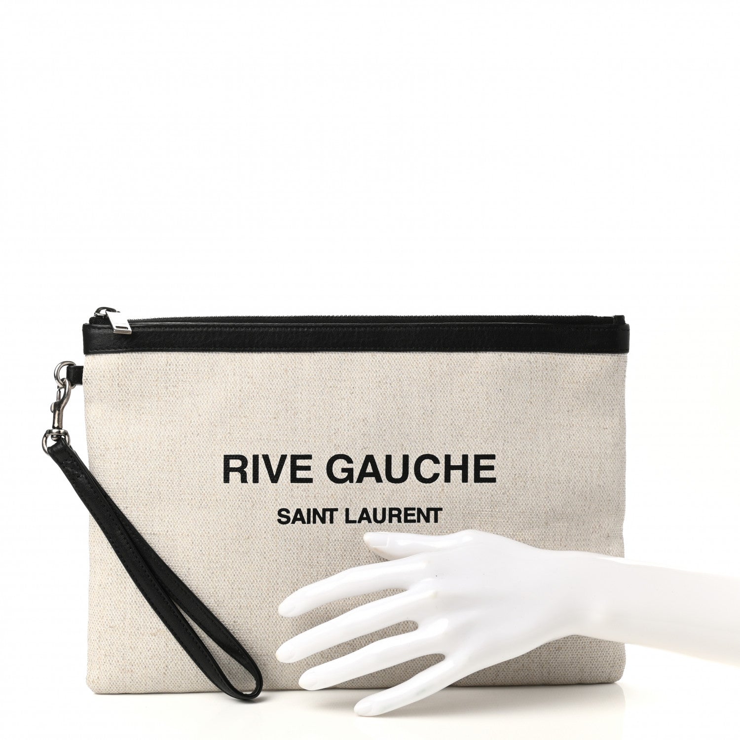 Saint Laurent Linen Canvas Rive Gauche Zipped Pouch Optic White 2 of 8