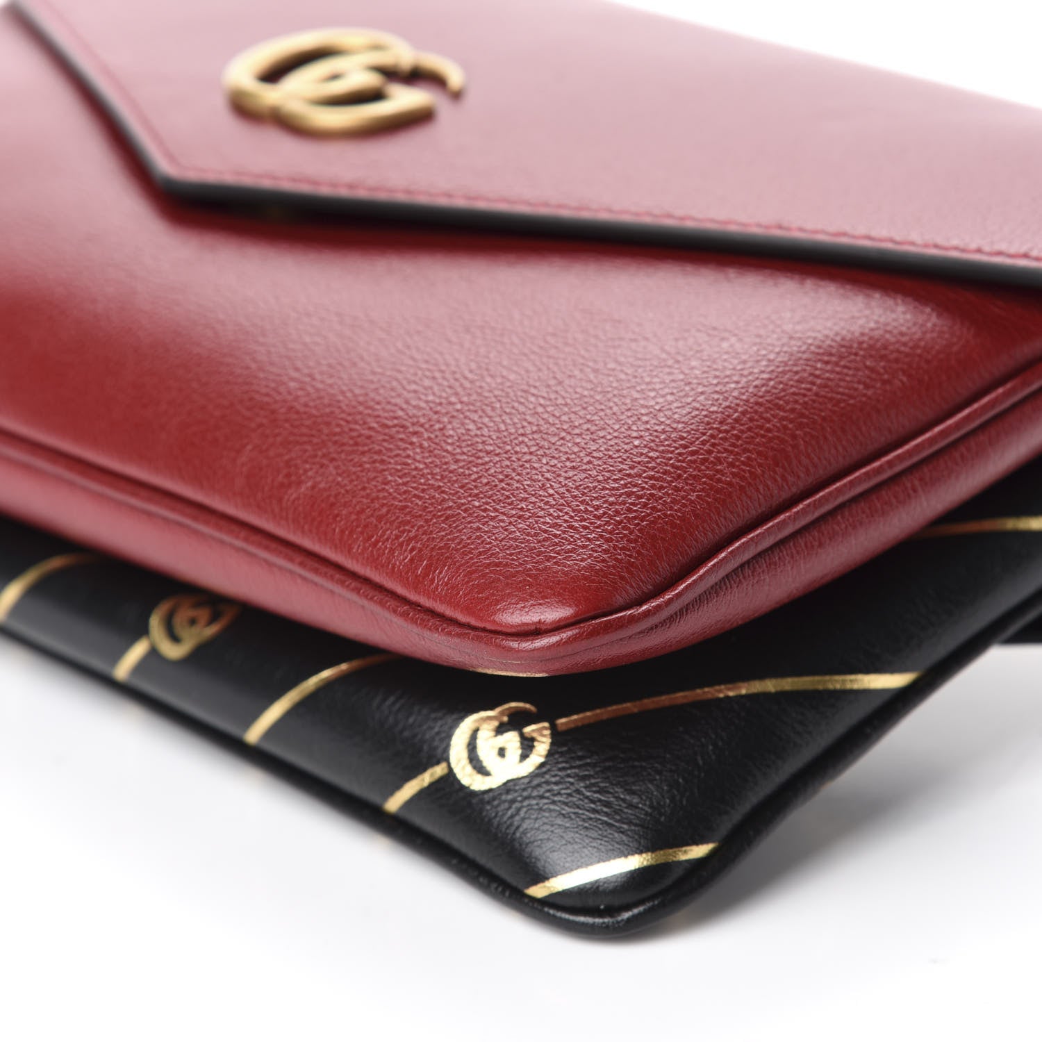 Gucci Calfskin Diagonal GG Medium Thiara Double Envelope Shoulder Bag Black Red 8 of 11