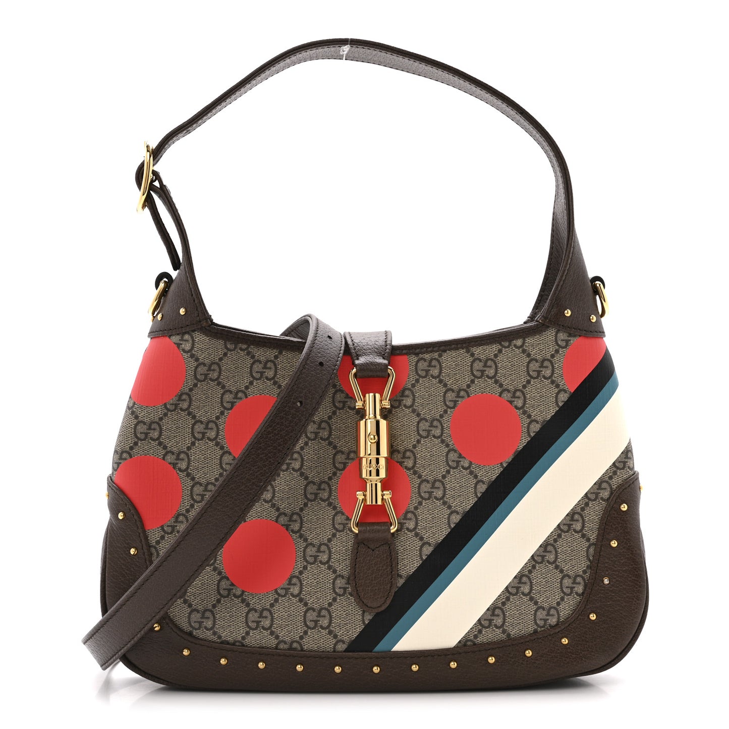 GG Supreme Monogram Geometric Textured Dollar Calfskin Web Small Jackie 1961 Hobo