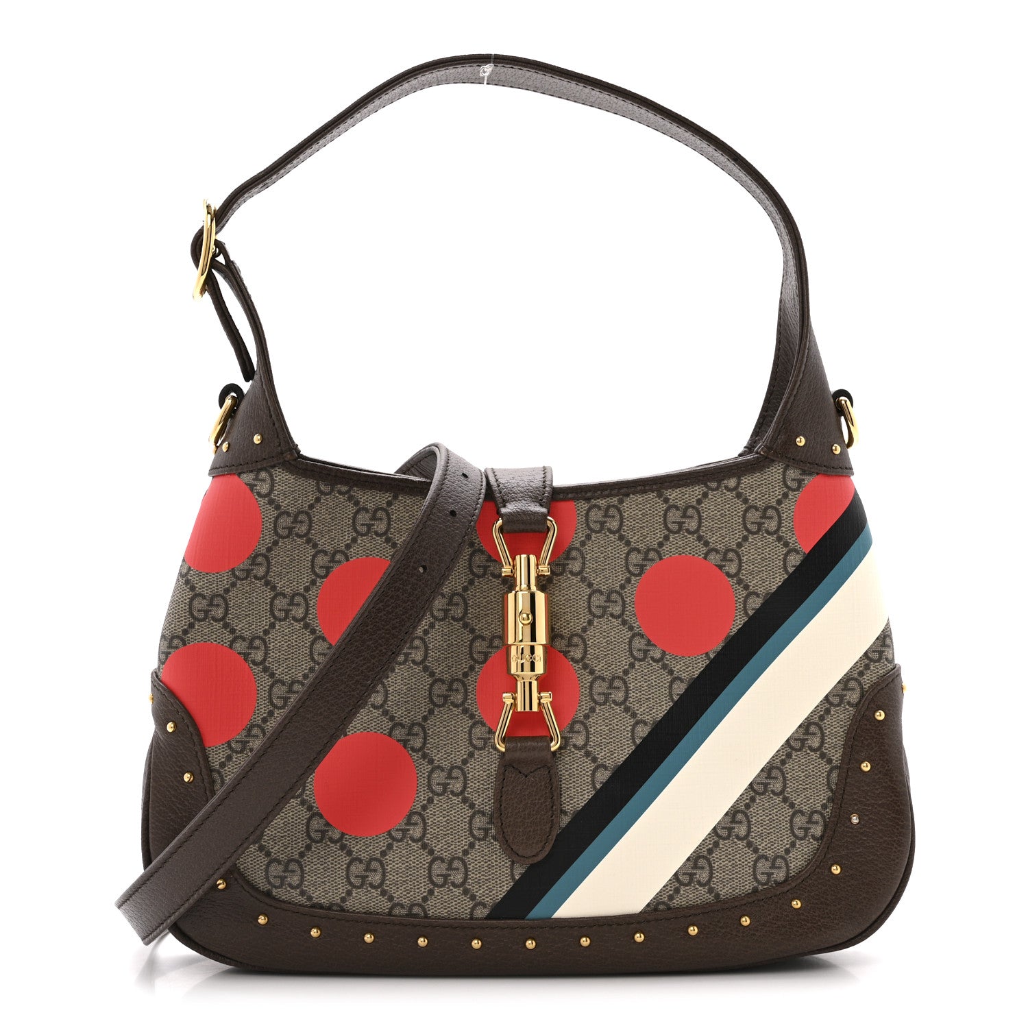 Gucci GG Supreme Monogram Geometric Textured Dollar Calfskin Web Small Jackie 1961 Hobo 1 of 13