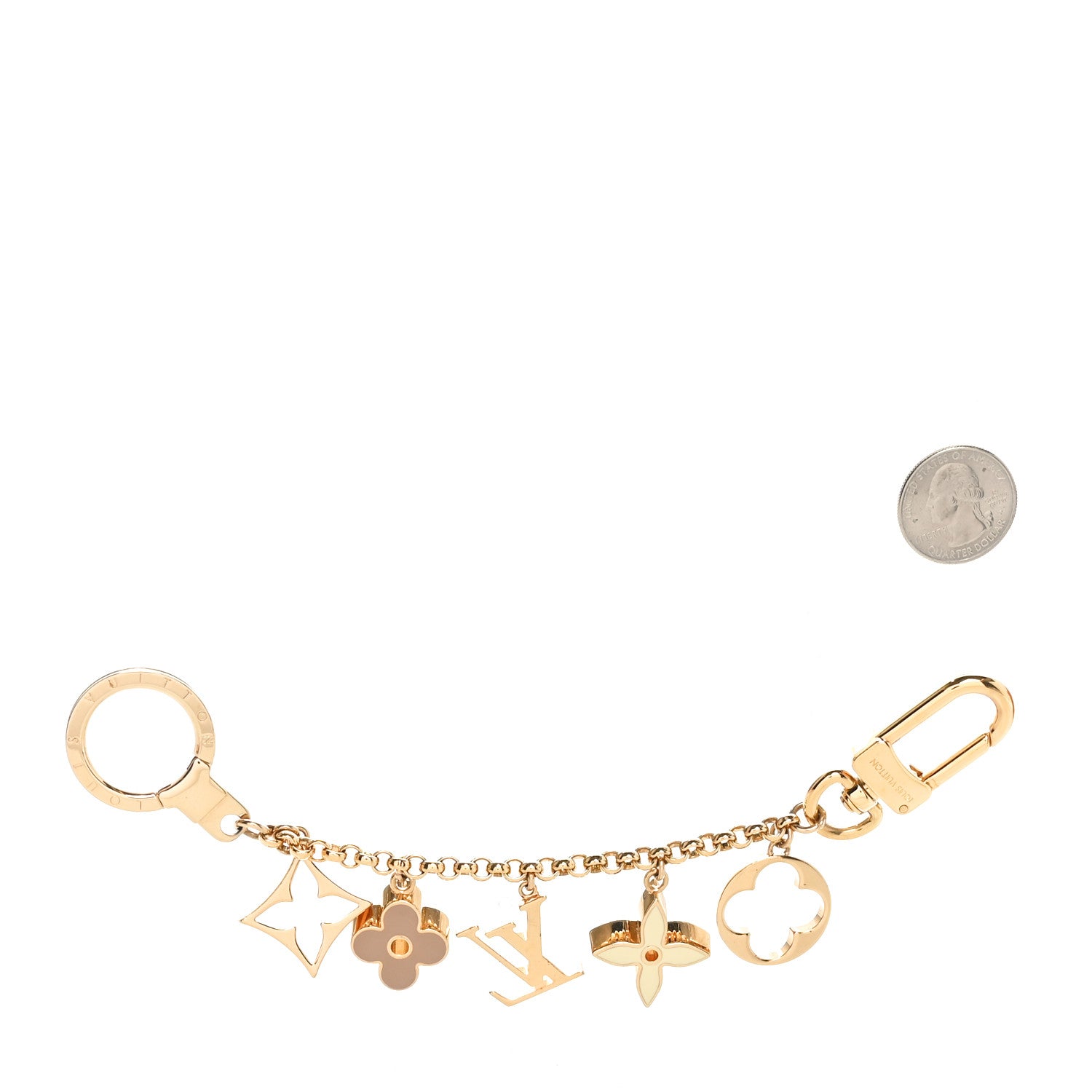Louis Vuitton Brass Enamel Fleur De Monogram Bag Charm Chain Gold 2 of 5