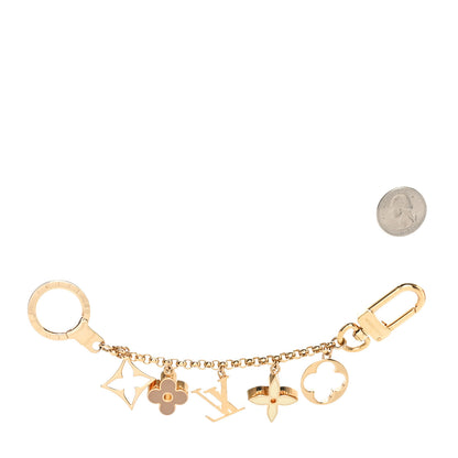 Louis Vuitton Brass Enamel Fleur De Monogram Bag Charm Chain Gold 2 of 5