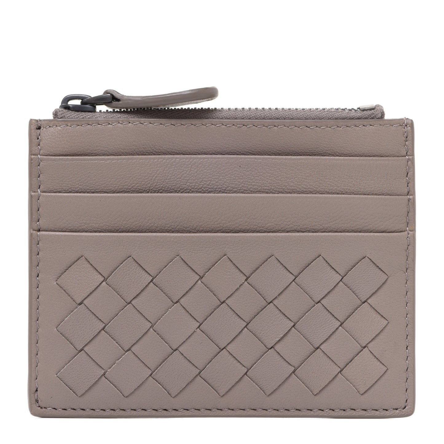 Calfskin Intrecciato Zip Card Holder Shadow
