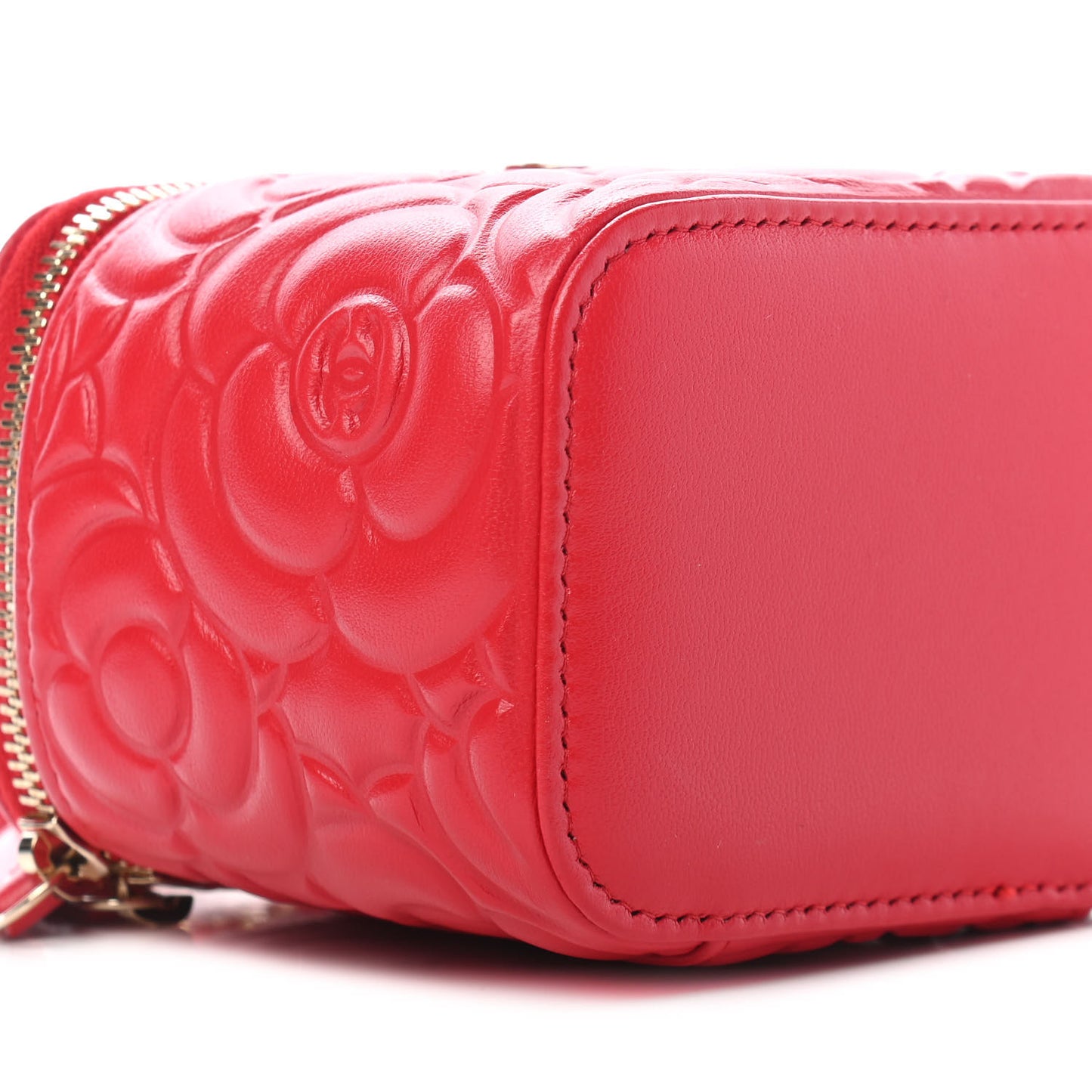 Lambskin Camellia Embossed Mini Vanity Case With Chain Red