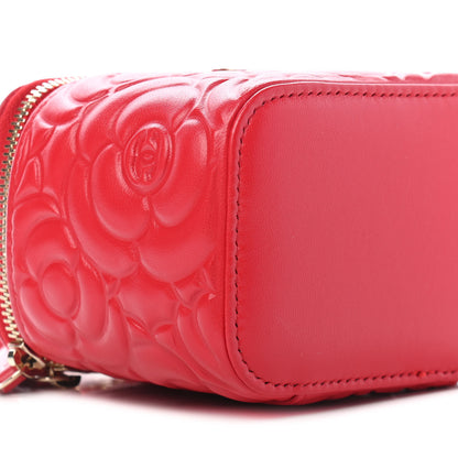 Chanel Lambskin Camellia Embossed Mini Vanity Case With Chain Red 7 of 8
