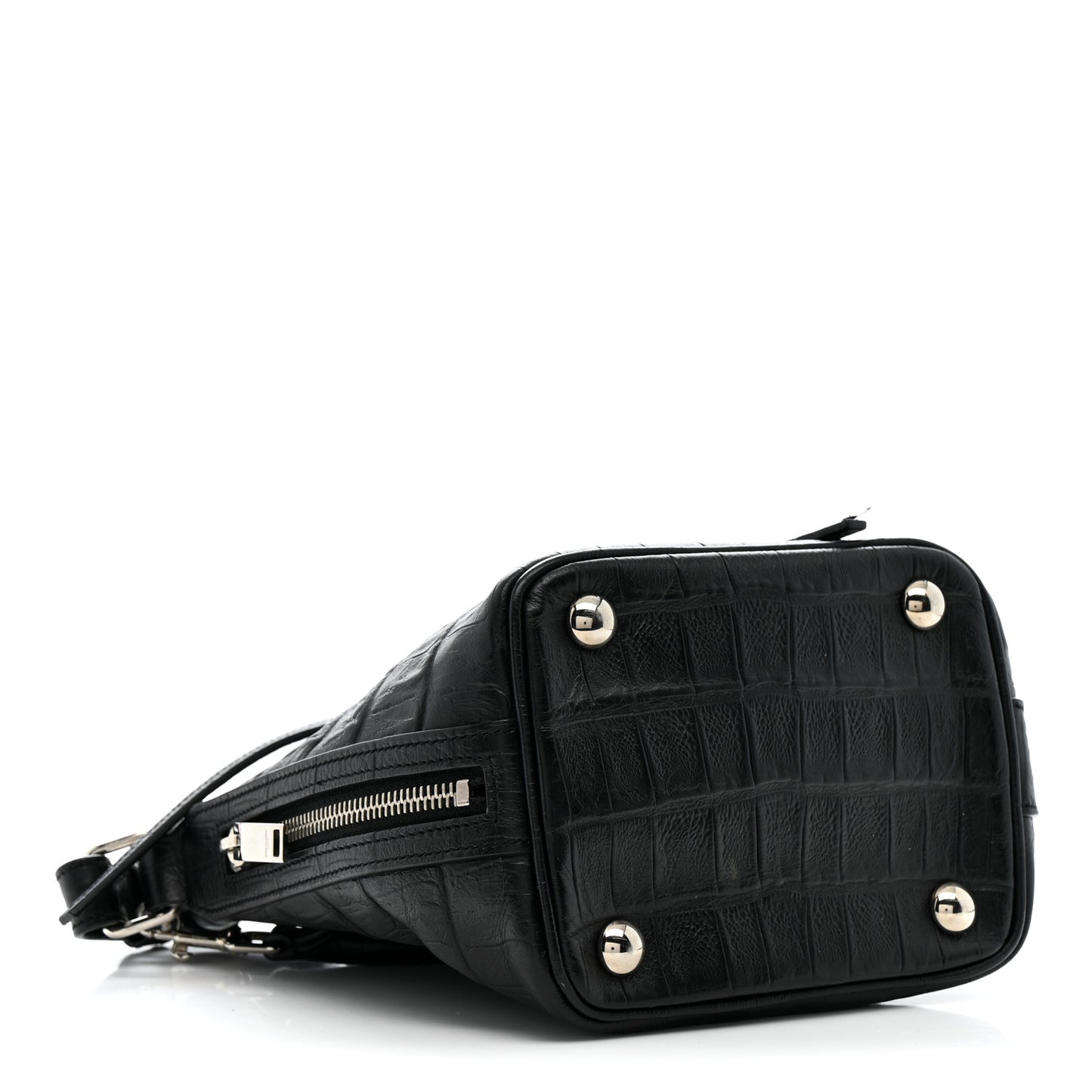 Calfskin Crocodile Embossed Small Emmanuelle Bucket Bag Black