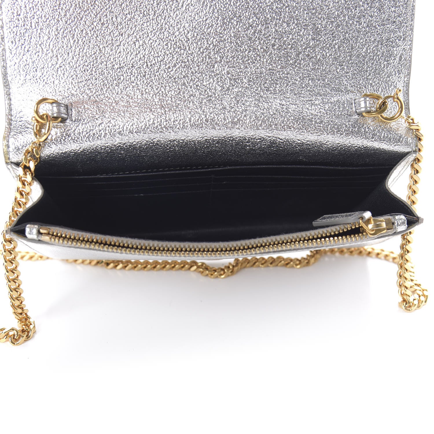Saint Laurent Metallic Calfskin Monogram Envelope Chain Wallet Platine 5 of 12