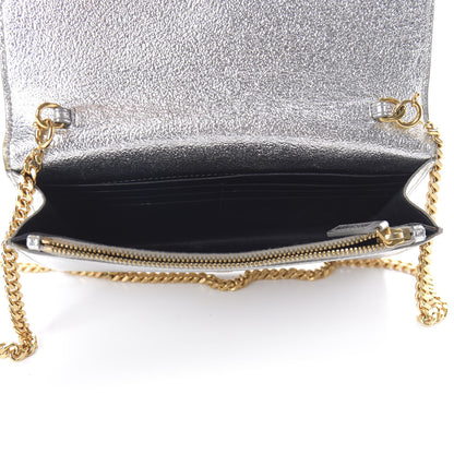 Saint Laurent Metallic Calfskin Monogram Envelope Chain Wallet Platine 5 of 12